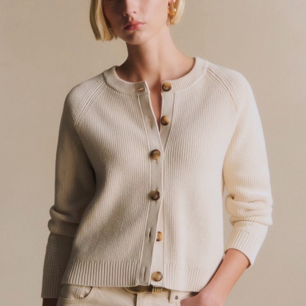 Sézane Isaure Ecru Button-Up Women's Sweater